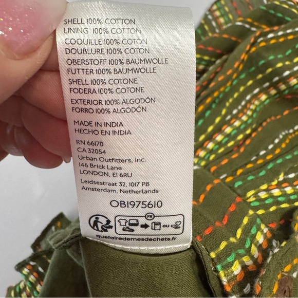 Namchi Bliss Urban Outfitters Green Boho Mini Skirt M | Button Front Cotton NWOT - Picture 7 of 7